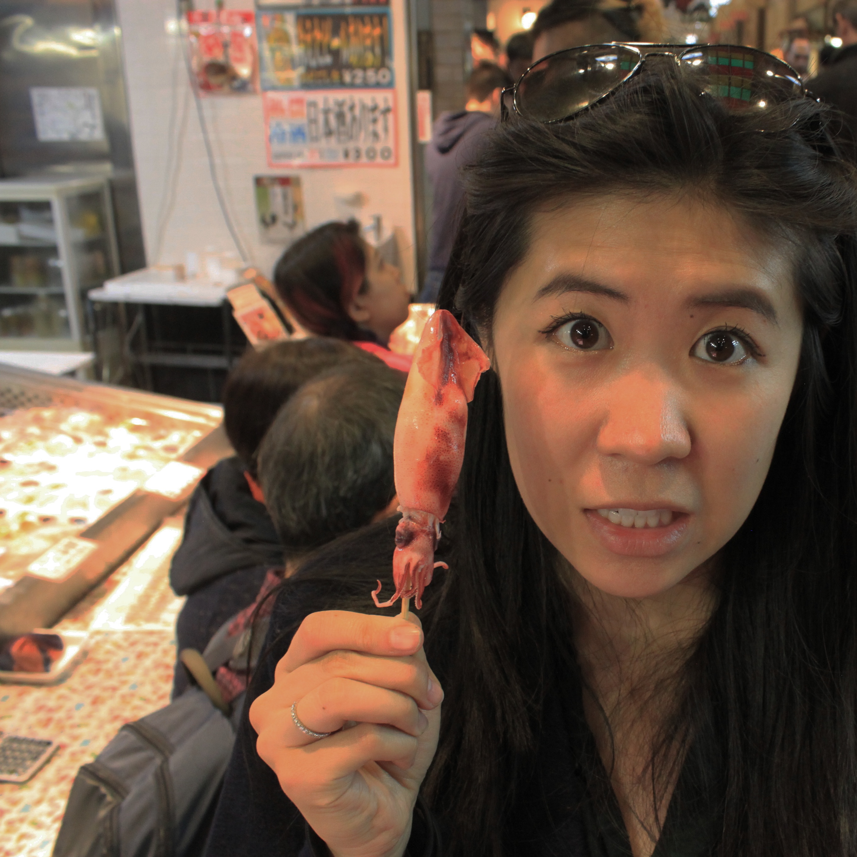 Questionable squid at Nishiki Market. I ate it anyway....