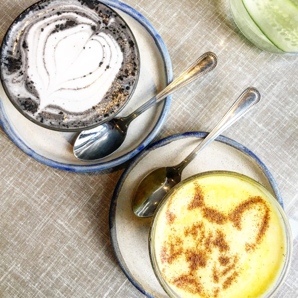Charcoal Latte and Turmeric Latte at Farm Girl Cafe
