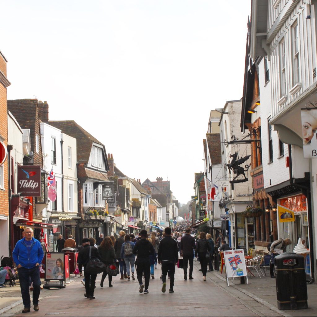 Strolling along Canterbury High Street