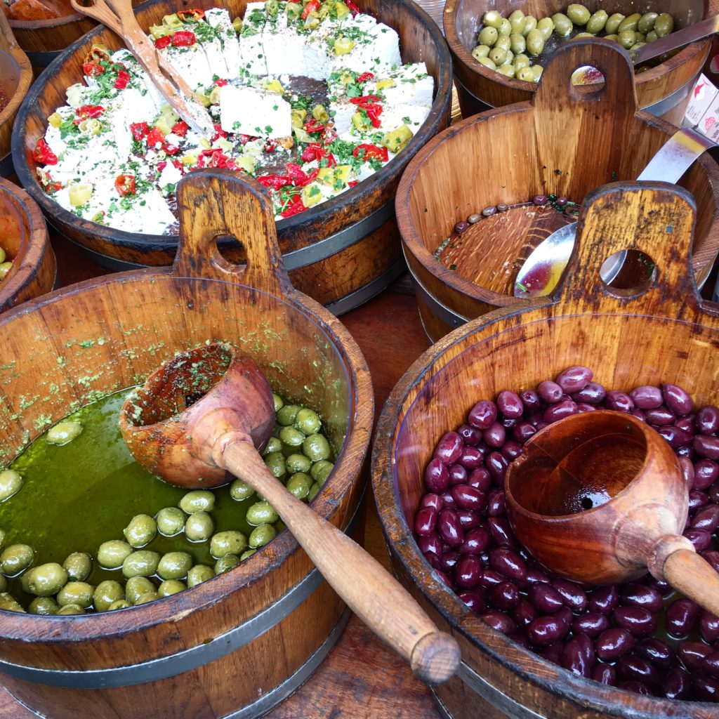 Olives and fresh feta cheese at the Portabello Market