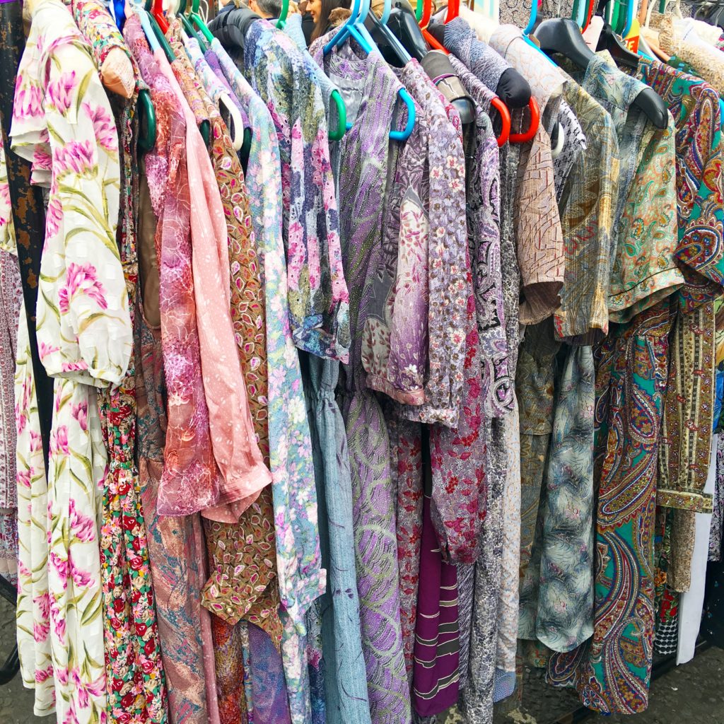 Flowered vintage dresses at the Portabello Market