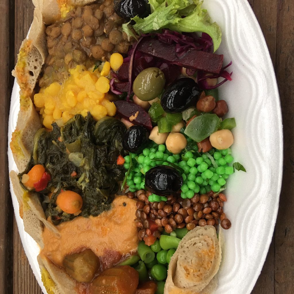 Vegan ethiopian food from Ethiopiques food stall in Old Spitalfields Market