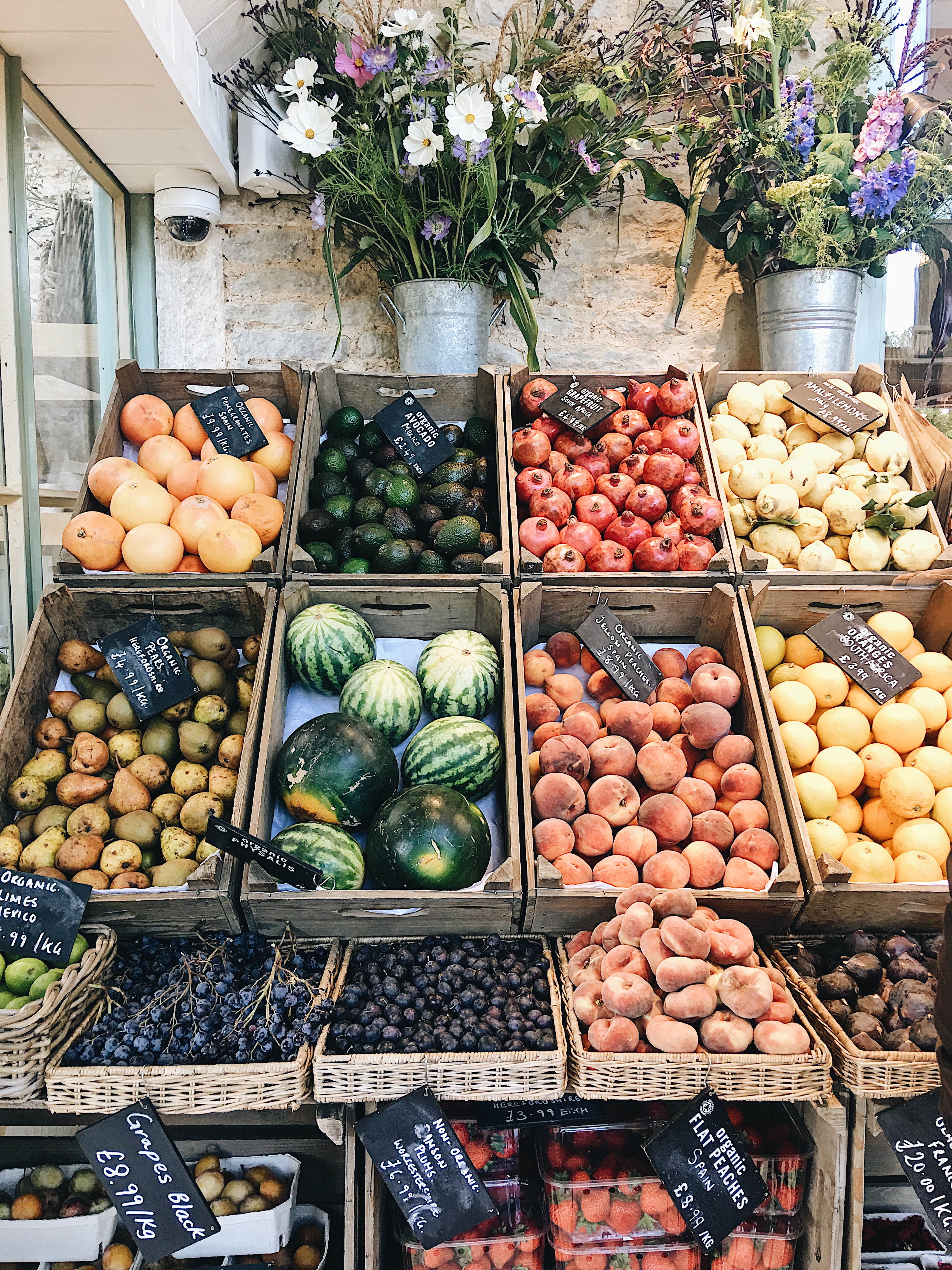 Beautiful produce display at Daylesford Organic Farm House
