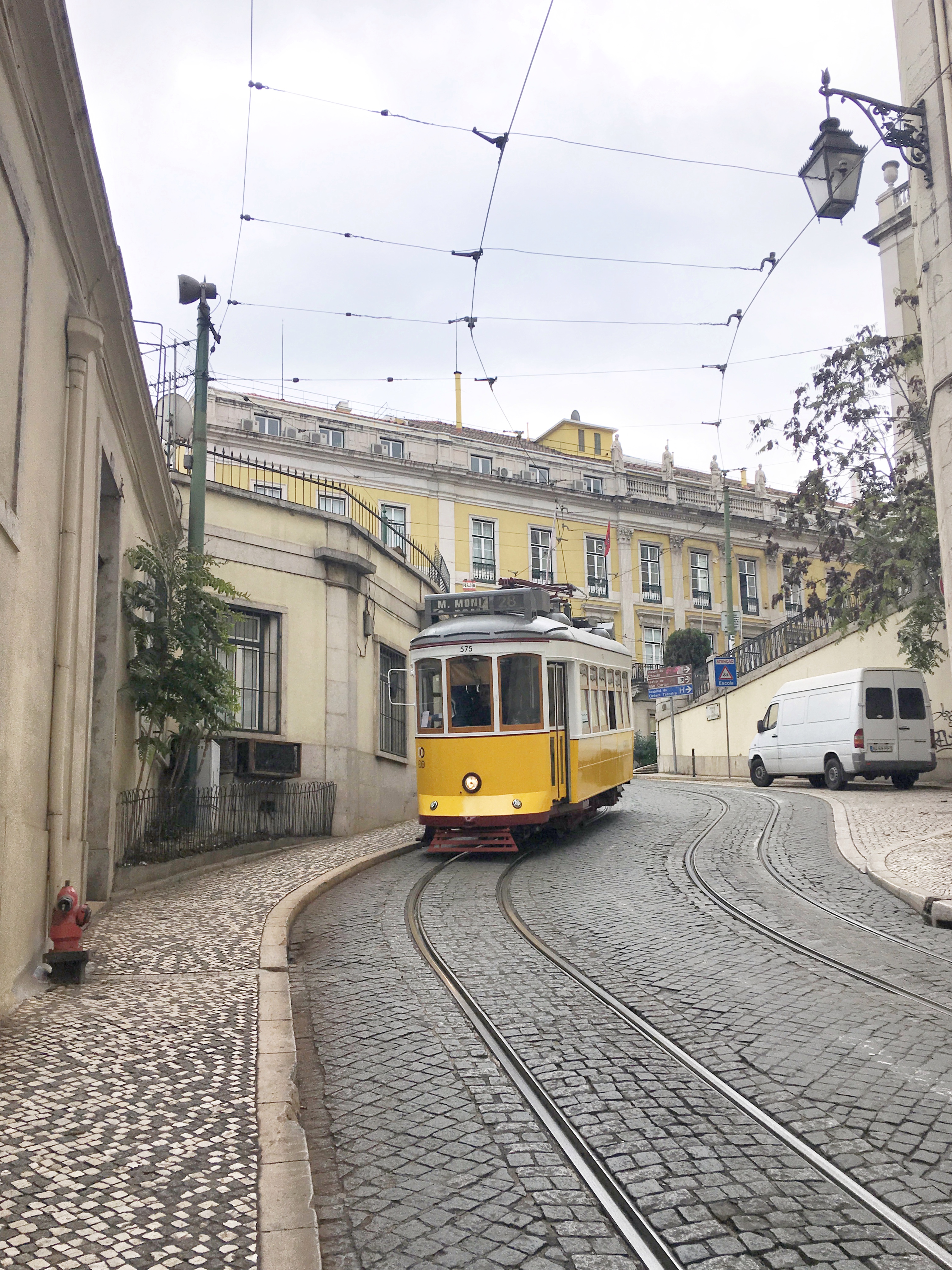 Iconic yellow funicular in Lisbon