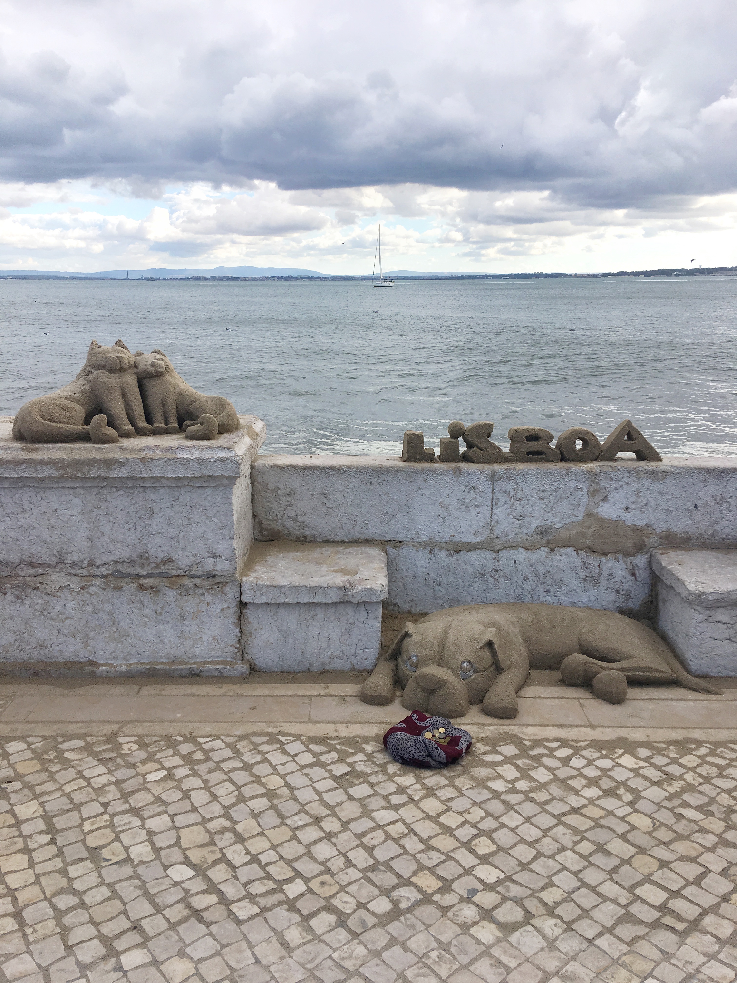 Waterfront pathway lining the Tagus River in Portugal