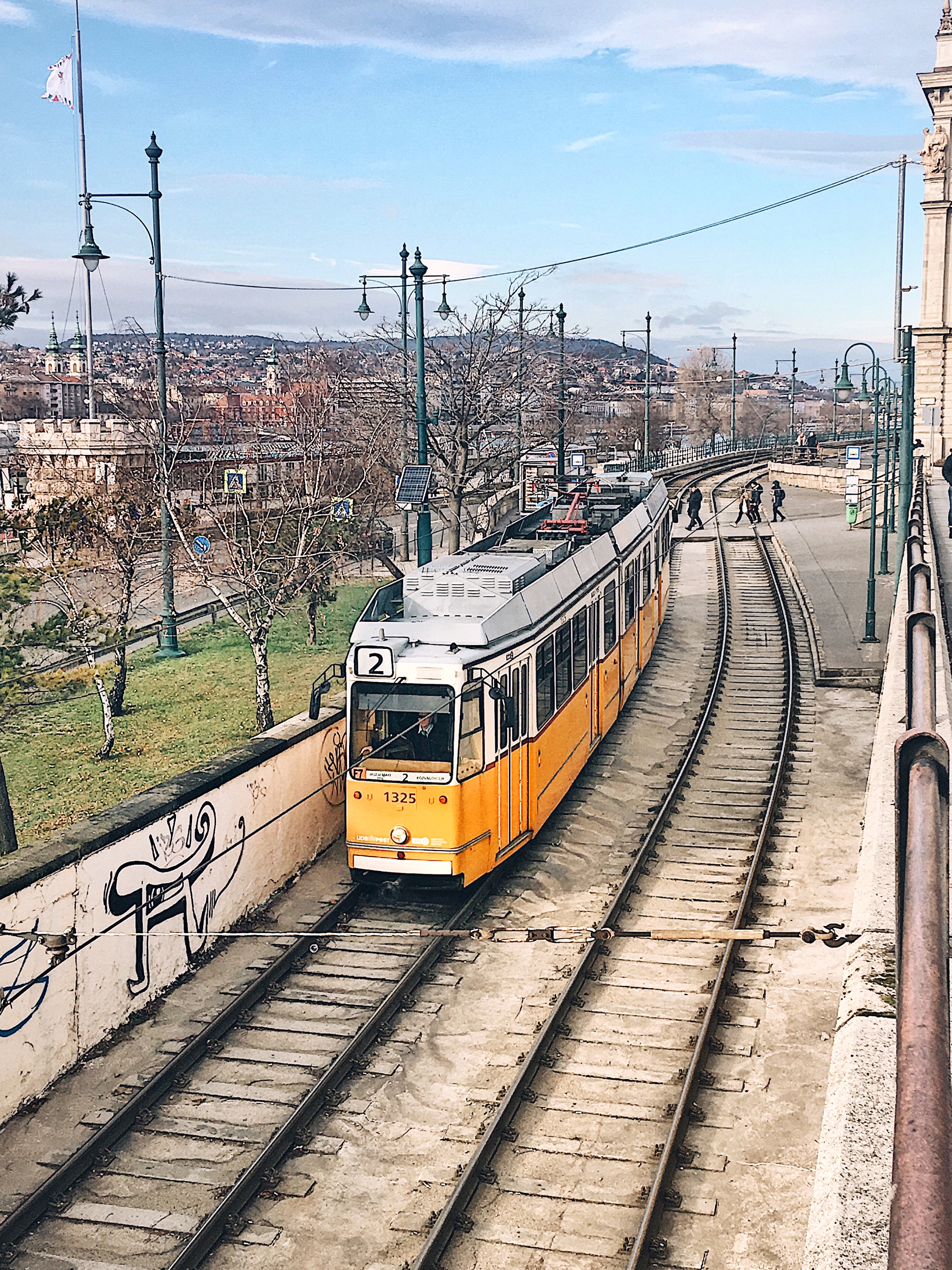 Trams on Danube Promenade in Budapest
