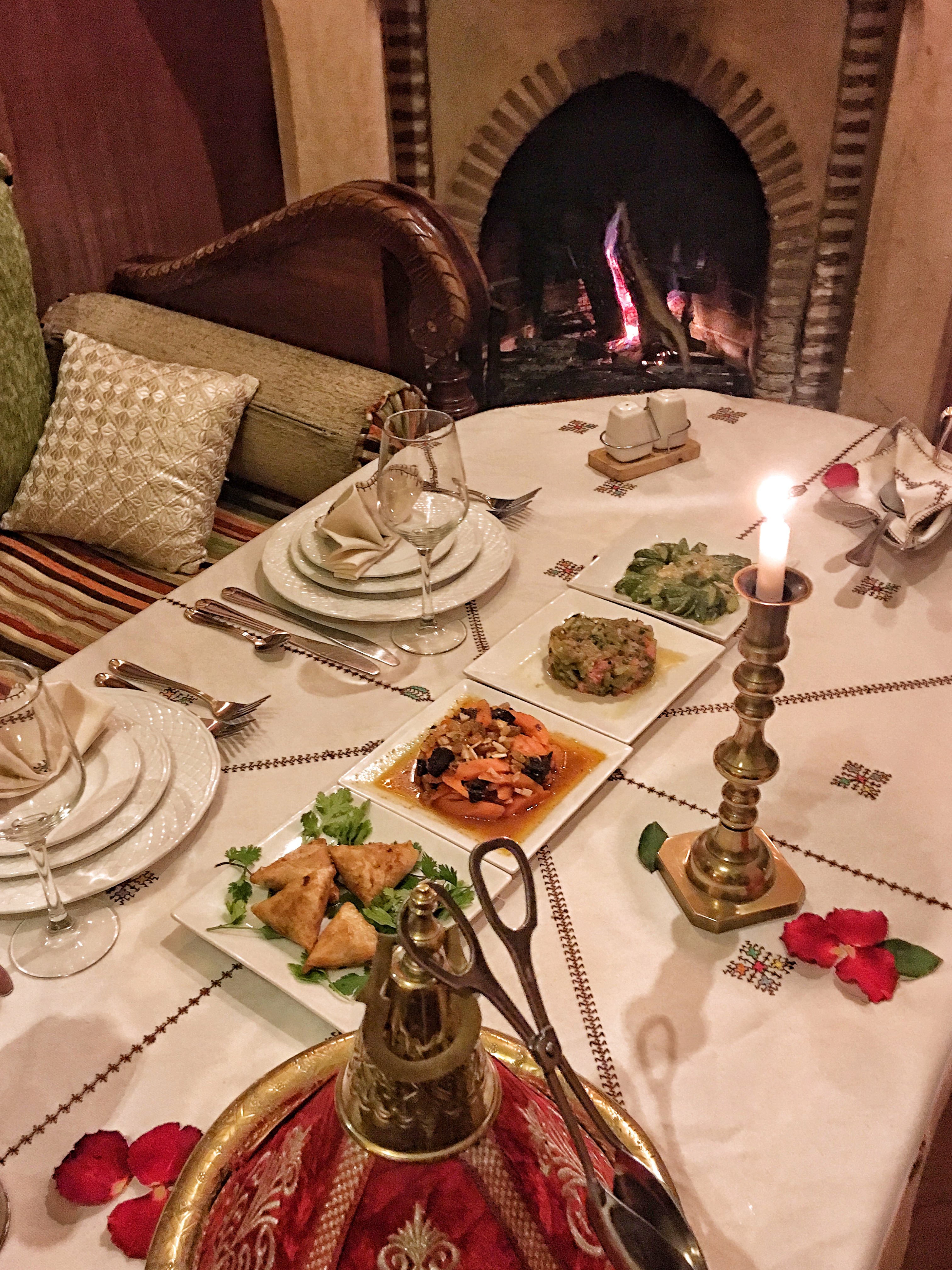Dinner spread at Riad Anabel Marrakech
