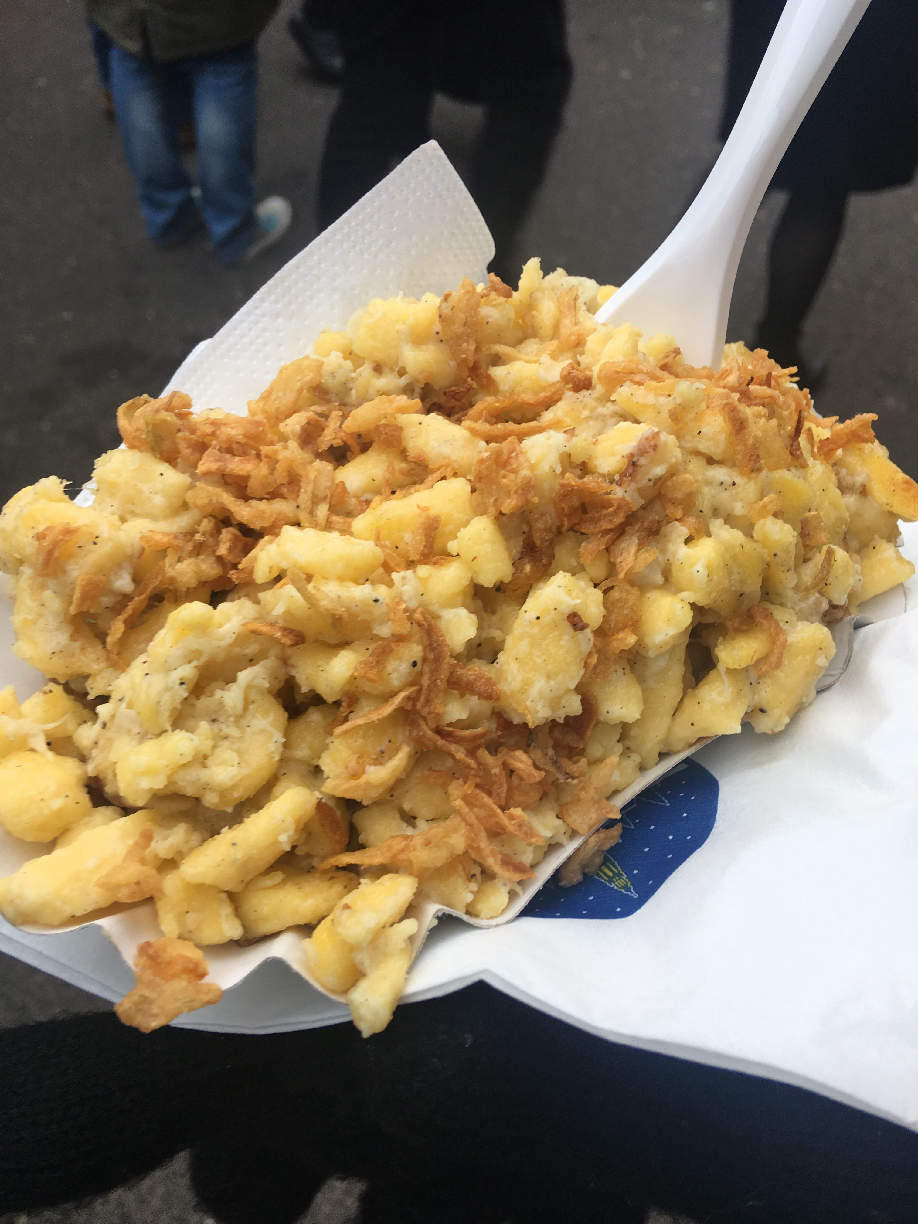 Cheese spaetzle at Christkindlmarkt