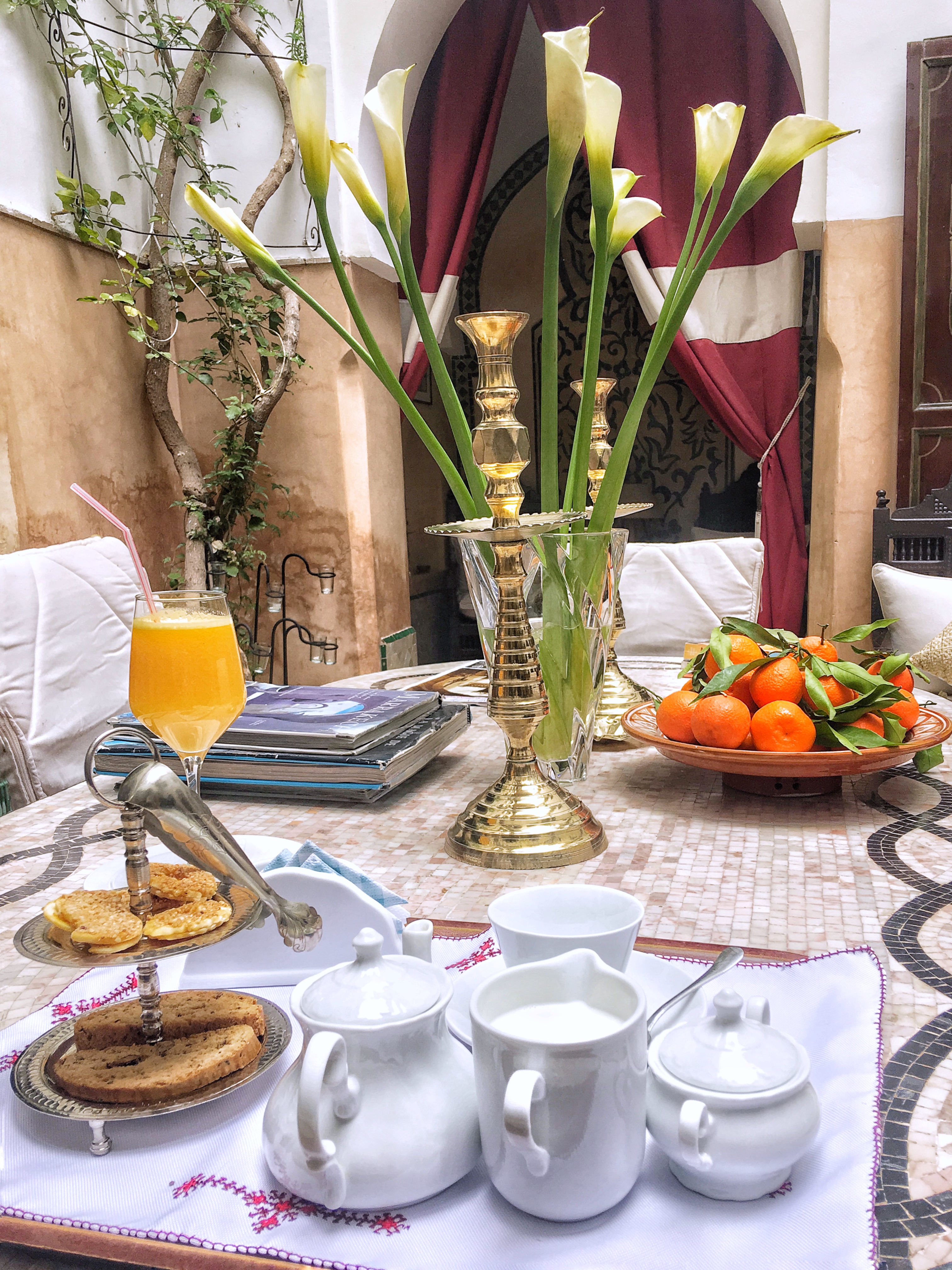 Welcome tray of coffee and cookies Riad Anabel