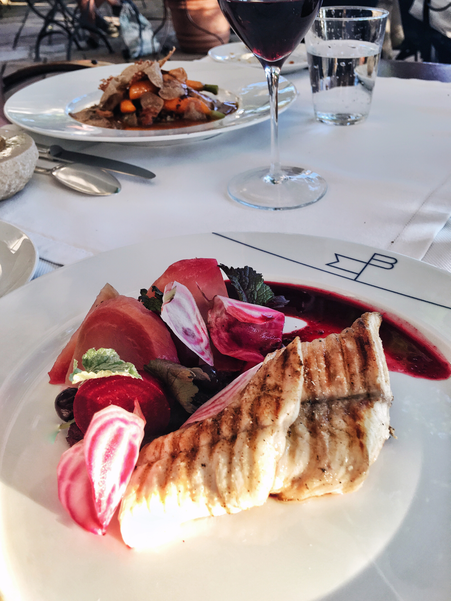 Grilled eel and beet at La Bastide de Moustier