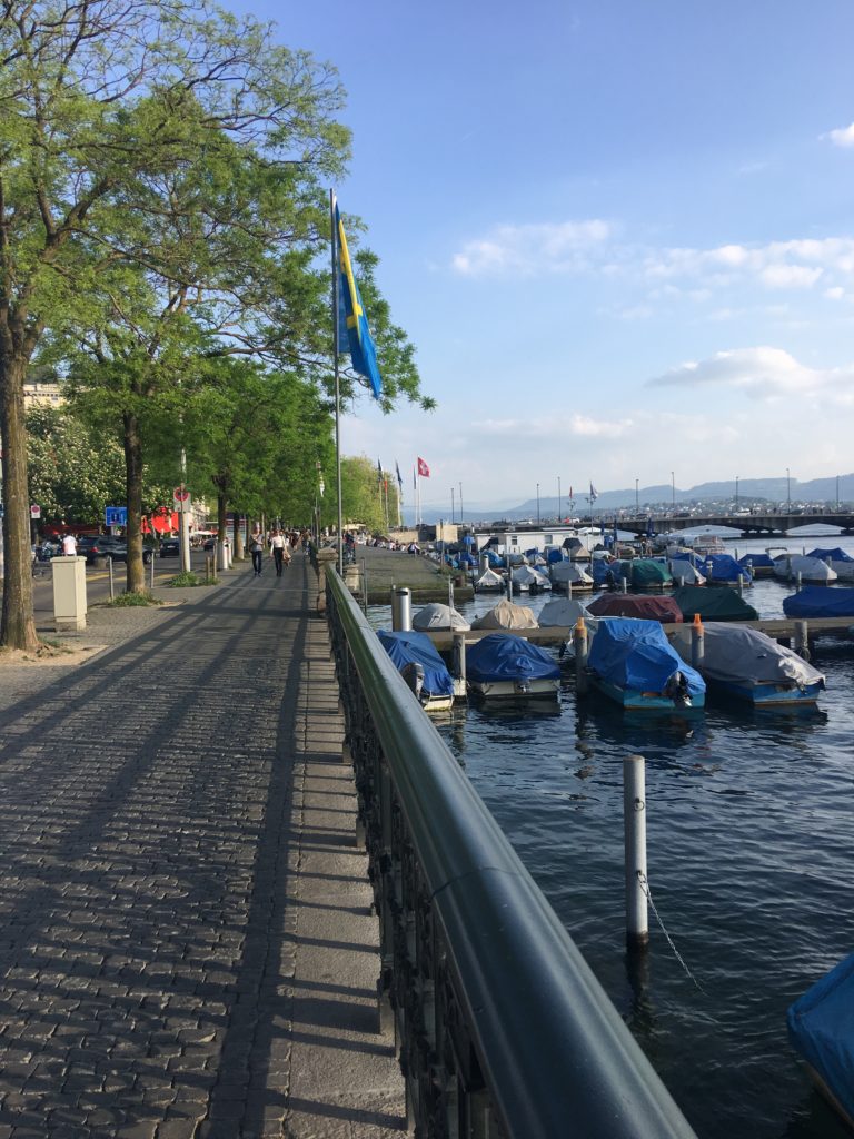 Walk along Limmat River in Zurich